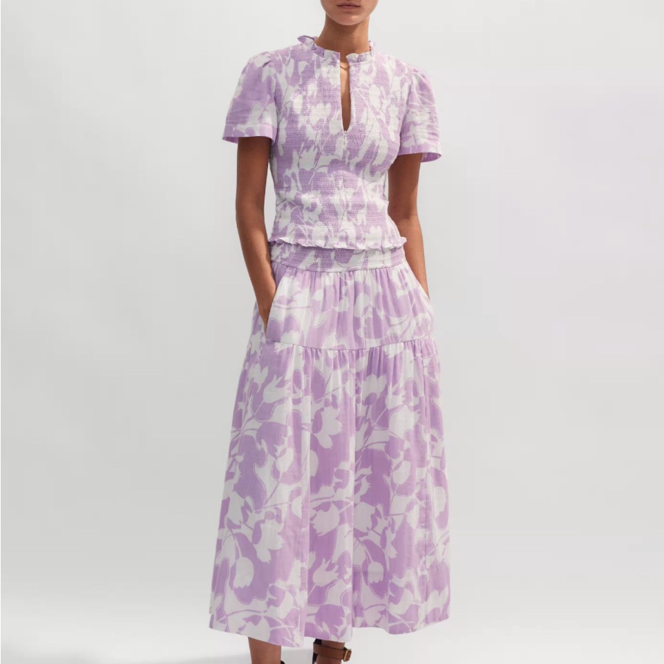 Elegant Floral Maxi Skirt In Lavender